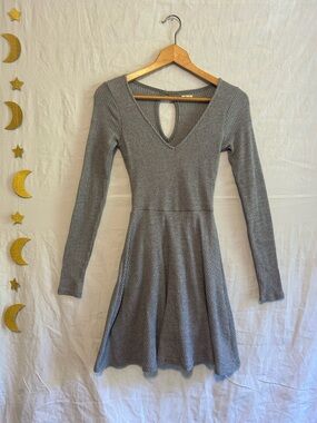 Hollister Grey Ribbed Skater Dress // Soft Girl Back Cutout Mini